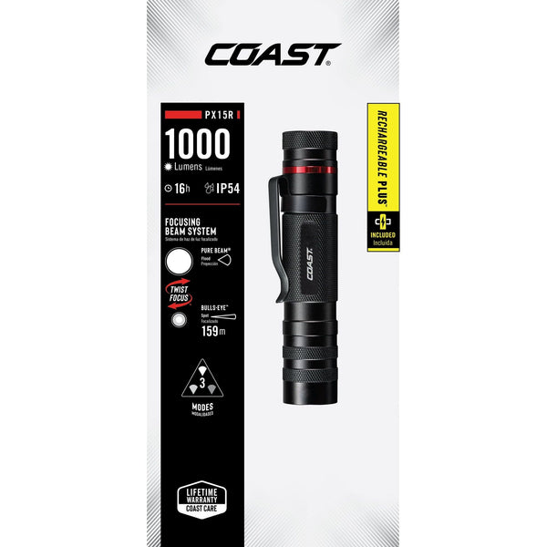 COAST PX15R 1000 Lumen Rechargeable Dual Power IP54 Rated LED Flashlight, 4.7 oz. EasyOptionXY LLC