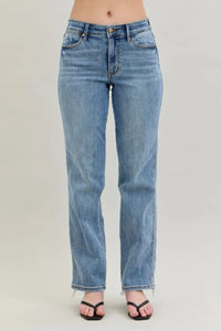 Judy Blue Frayed Hem Cell Phone Pocket Dad Jeans HTO Apparel