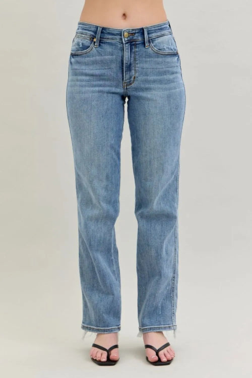 Judy Blue Frayed Hem Cell Phone Pocket Dad Jeans HTO Apparel