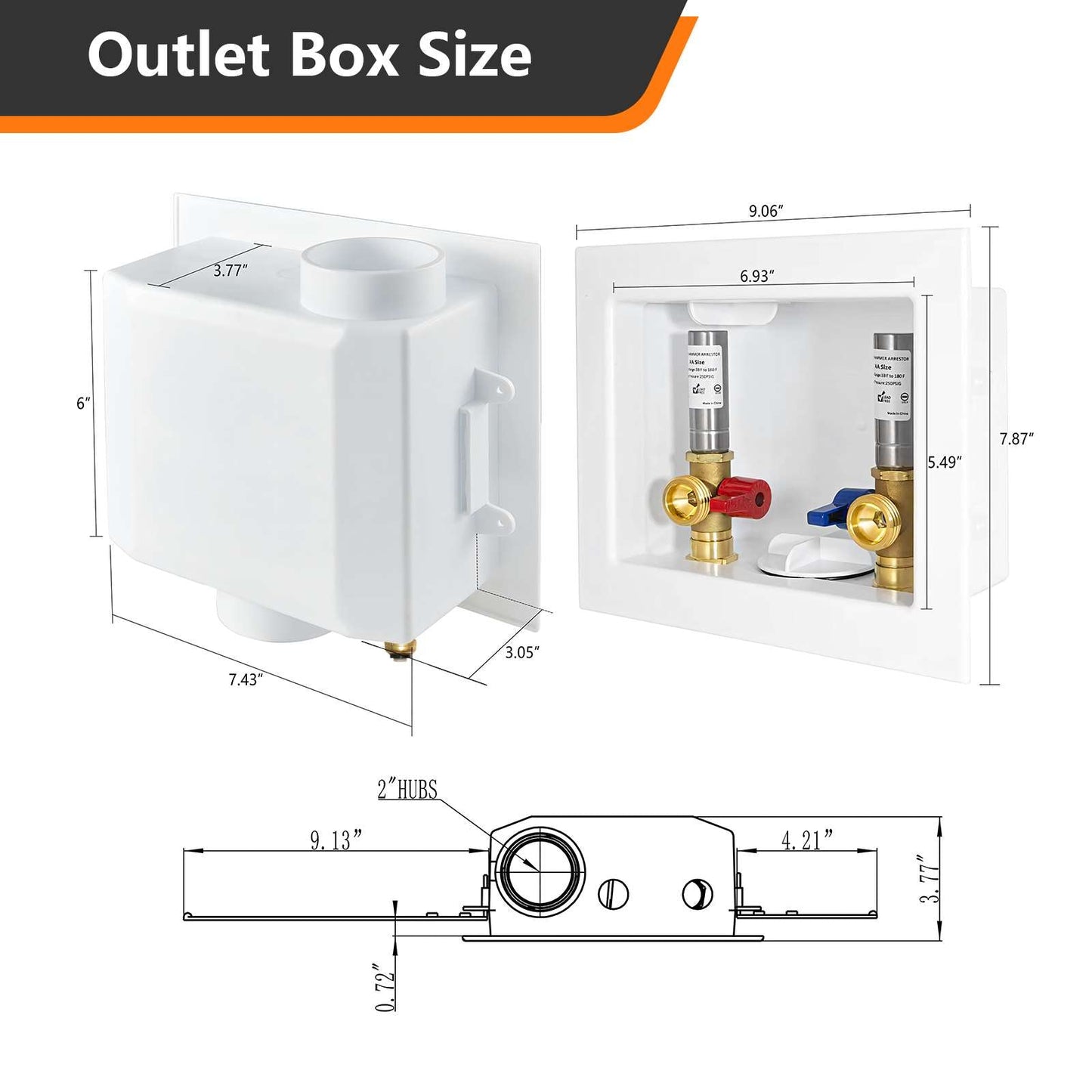 10 Pcs 1/2" Push Fit Inlet, Washing Machine Outlet Box, with Stainless Water Hammer Arrestor