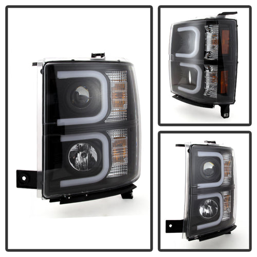Spyder Chevy Silverado 1500 14-16 Projector Headlights Light Bar DRL Blk PRO-YD-CS14-LBDRL-BK OffRoadUSA.com