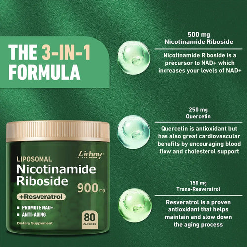 Nicotinamide Riboside + Resveratrol - Quercetin, High Purity NAD Supplement - 80 Capsules EzBuyCo