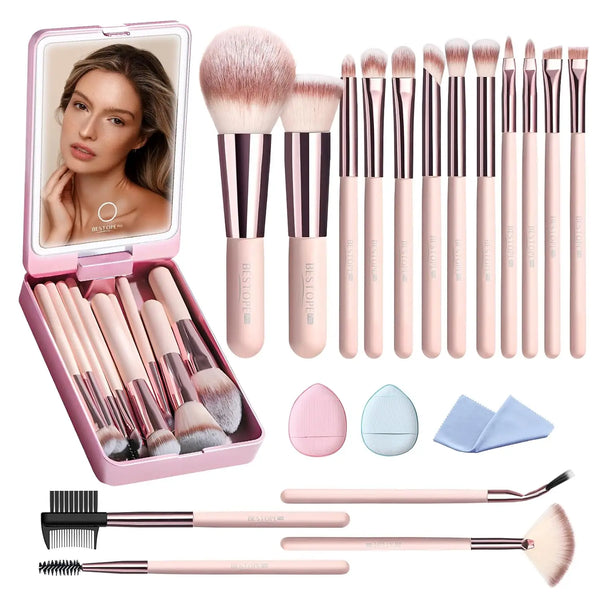 BESTOPE PRO Makeup Brushes with Case, 20PCs Travel Makeup Brush Set, Foundation Concealer Blush Eyeshadow Brush Set Contour