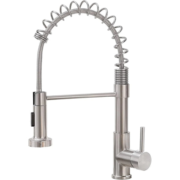 Commercial Brushed Nickel Kitchen Faucet with Pull Down Sprayer, Modern Stainless Steel Single Handle Spring Kitchen Faucets