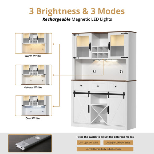 VOWNER Farmhouse Bar Cabinet with Sliding Barn Door, Sideboard Buffet Cabinet with Wine & Glasses Rack, Storage Cabinet for Kitc