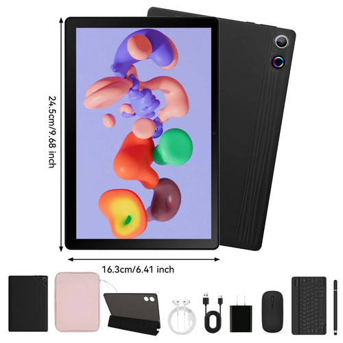 A10L 10 Inch Tablet Android 14 12GB RAM 64GB ROM 1TB Expand WiFi6 Face Unlock HD IPS Screen Keyboard Mouse Stylus With Pick Bag