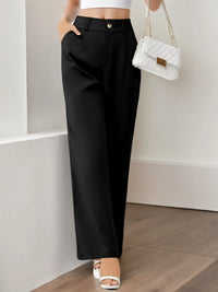 Wide Leg Pants High Waisted Capris Straight Long Trousers with Pockets   elegante  women clothes
