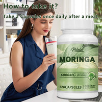 Moringa Capsules 6000mg - Support Healthy Energy Levels, Weight Management, Healthy Joints, Antioxidants - 120 Capsules