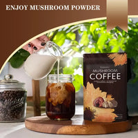 Organic mushroom coffee being prepared with milk, showcasing health benefits and rich flavors.