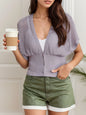 Women's Short Sleeve Crochet Cardigan Draped V Neck Cropped Top Shawl Sweater Hollow Beach Cover Up