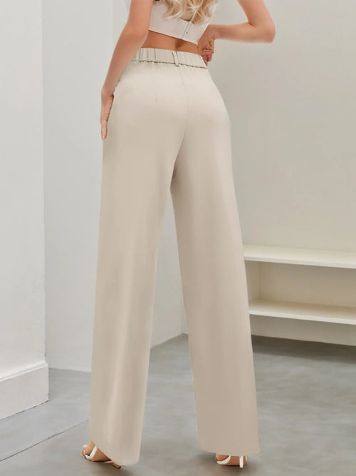 Wide Leg Pants High Waisted Capris Straight Long Trousers with Pockets   elegante  women clothes