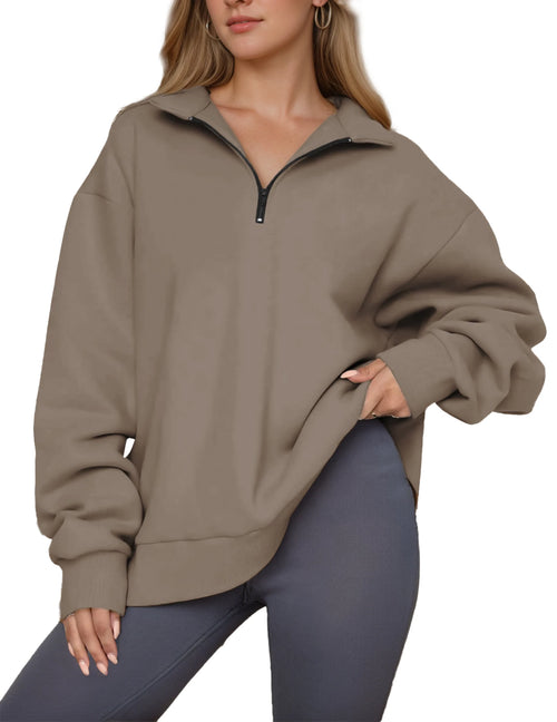 Womens Oversized Sweatshirts Half Zip Pullover Fall Trendy Fashion Outfits Drop Shoulder Tunic Pullover Tops