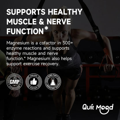 Quitmood Triple Magnesium Complex | 300mg of Magnesium Glycinate, Malate, & Citrate for Muscles, Nerves, & Energy | High Absorpt