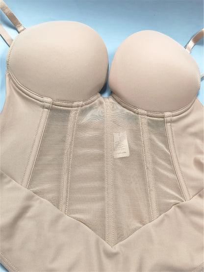 1pc Women's Slimming Shapewear Bodysuit - Deep V Neck, Tummy Control Waist Trainer, Elegant Nylon & Spandex Blend, Hand Washable