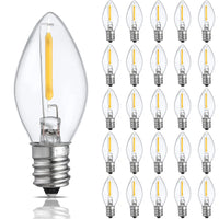 25-Pack C7 LED Christmas Light Bulb, 0.6W Clear Glass C7 Replacement Bulbs, 2700K Soft White, E12 Candelabra Base Night Light Bu