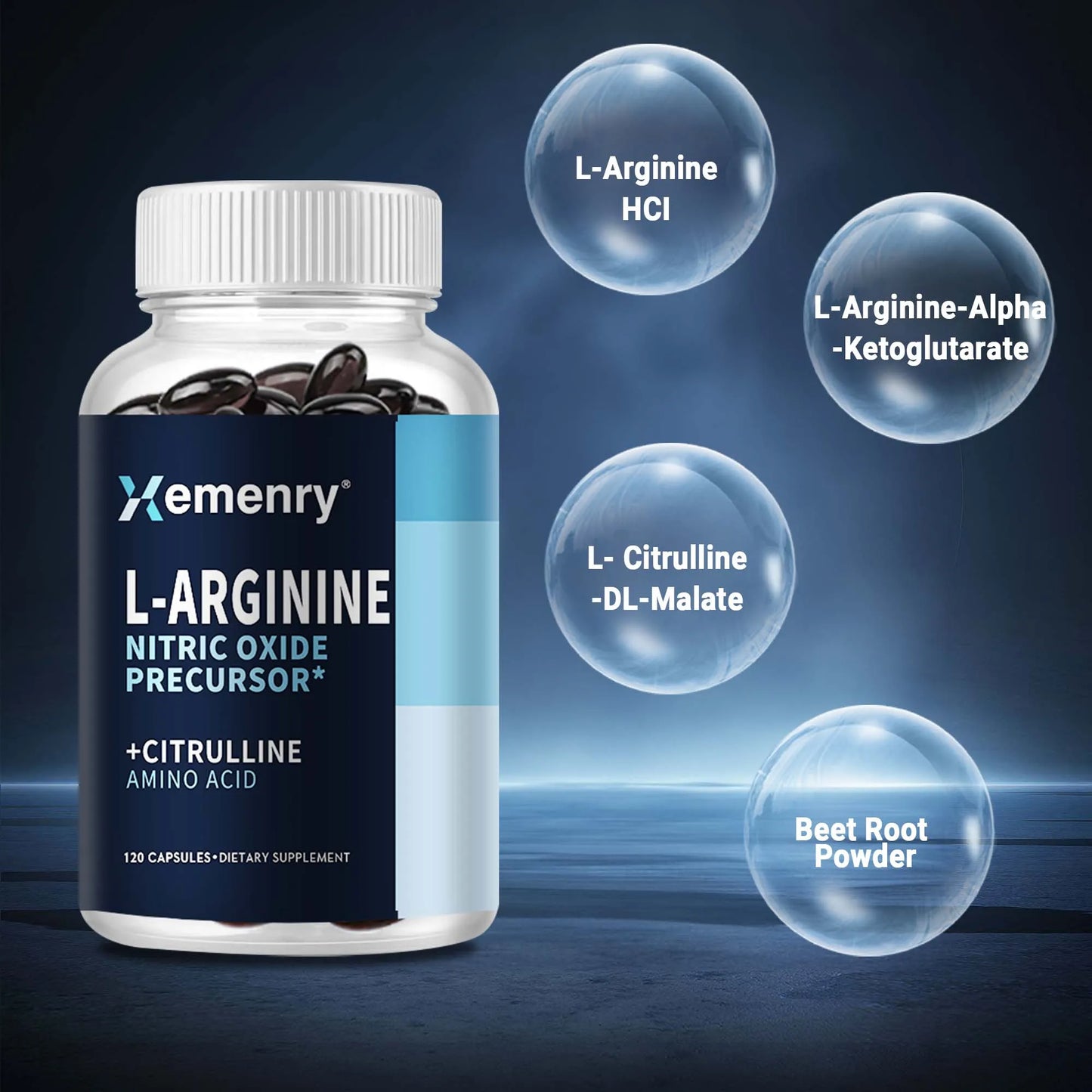 L-Arginine - Nitric Oxide Supplements, Strengthens Muscles, Improves Endurance, and Improves Blood Flow - 120 Capsules