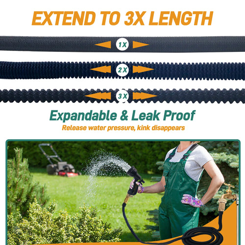 100ft Expandable Garden Hose With Nozzle, Lightweight & Durable, No-Kink Flexible Hose For Car Washing, Outdoor Watering