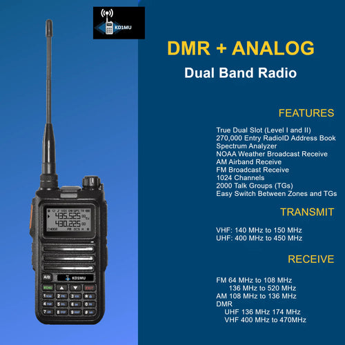 KD1MU DM-4R Dual Band Dual Mode DMR Radio