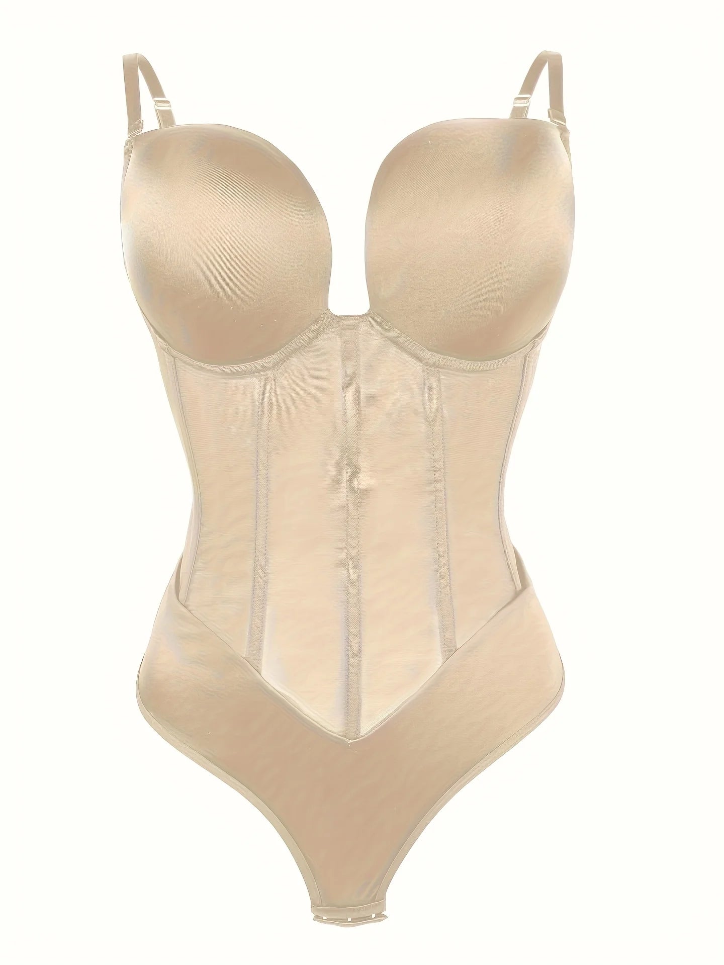 1pc Women's Slimming Shapewear Bodysuit - Deep V Neck, Tummy Control Waist Trainer, Elegant Nylon & Spandex Blend, Hand Washable