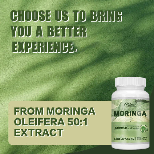 Moringa Capsules 6000mg - Support Healthy Energy Levels, Weight Management, Healthy Joints, Antioxidants - 120 Capsules