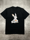 Men's Black 200G Heat Transfer Printed Crew Neck Short Sleeve T-Shirt - Meditating Rabbit Pattern