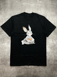 Men's Black 200G Heat Transfer Printed Crew Neck Short Sleeve T-Shirt - Meditating Rabbit Pattern