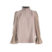 Casual Base Layer Turtleneck Top Light Luxury Lantern Sleeves Long Sleeves Folds Woman Clothes T-shirts Fashion Party Tops