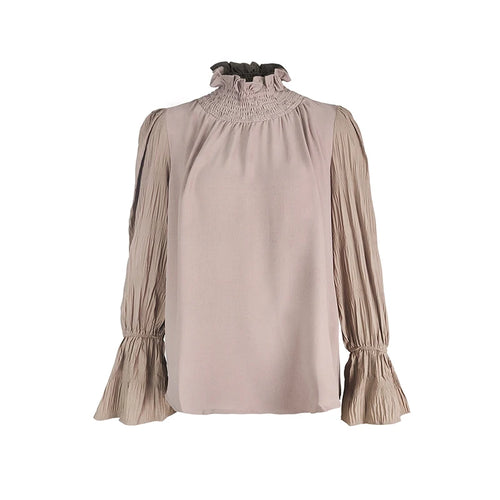 Casual Base Layer Turtleneck Top Light Luxury Lantern Sleeves Long Sleeves Folds Woman Clothes T-shirts Fashion Party Tops