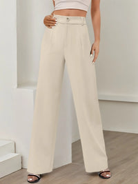 Wide Leg Pants High Waisted Capris Straight Long Trousers with Pockets   elegante  women clothes