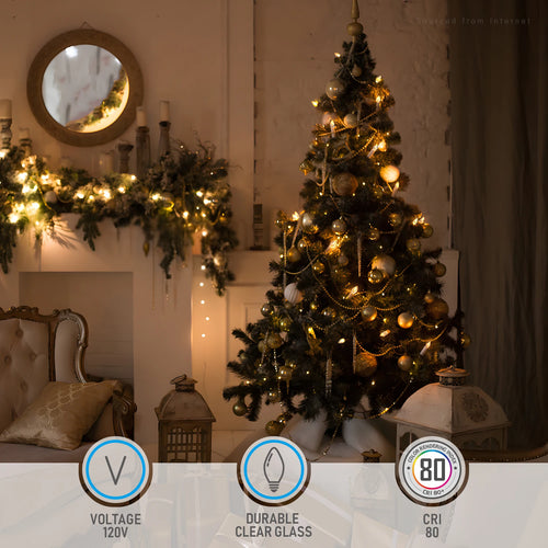 25-Pack C7 LED Christmas Light Bulb, 0.6W Clear Glass C7 Replacement Bulbs, 2700K Soft White, E12 Candelabra Base Night Light Bu