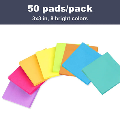 400 Sheets 3x3 Sticky Notes, 8 Color Sticky Notes, Cute Sticky Notes, Removable Self-Stick Notes For Office, School, Home, Noteb