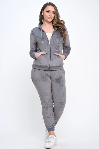 2-Piece Women's Velour Velvet Super Stretch Solid Bundle Set Zip Up Long Sleeve Hoodie Tracksuit with Pockets & Pants
