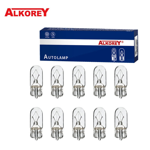Alkorey 10 Pcs T10 W5W 194 158 12V 5W  Warm White Auto Halogen Lamp Marker Wedge License PlateLight Bulb Instrument Light