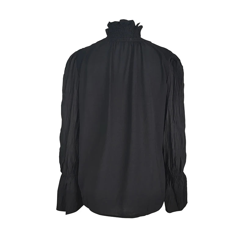 Casual Base Layer Turtleneck Top Light Luxury Lantern Sleeves Long Sleeves Folds Woman Clothes T-shirts Fashion Party Tops