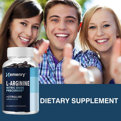 L-Arginine - Nitric Oxide Supplements, Strengthens Muscles, Improves Endurance, and Improves Blood Flow - 120 Capsules