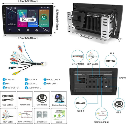 10.1 Inch Android Car Radio 2 Din Carplay Android Auto Wireless Car Stereo with Backup Camera GPS MirrorLink Split Screen 2G+32G