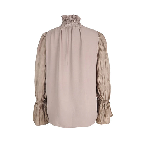 Casual Base Layer Turtleneck Top Light Luxury Lantern Sleeves Long Sleeves Folds Woman Clothes T-shirts Fashion Party Tops