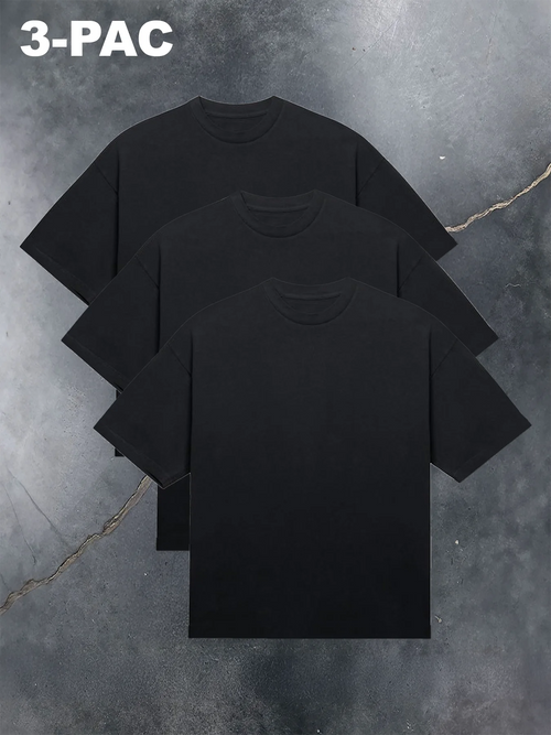 3 Piece Black Cotton Short Sleeve Men's T Shirt Set. Perfect for everyday wear, going to the gym, and perfect for gift giving.
