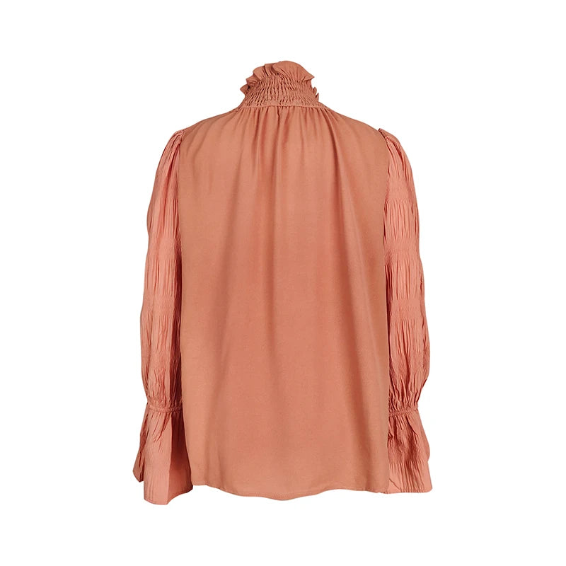 Casual Base Layer Turtleneck Top Light Luxury Lantern Sleeves Long Sleeves Folds Woman Clothes T-shirts Fashion Party Tops