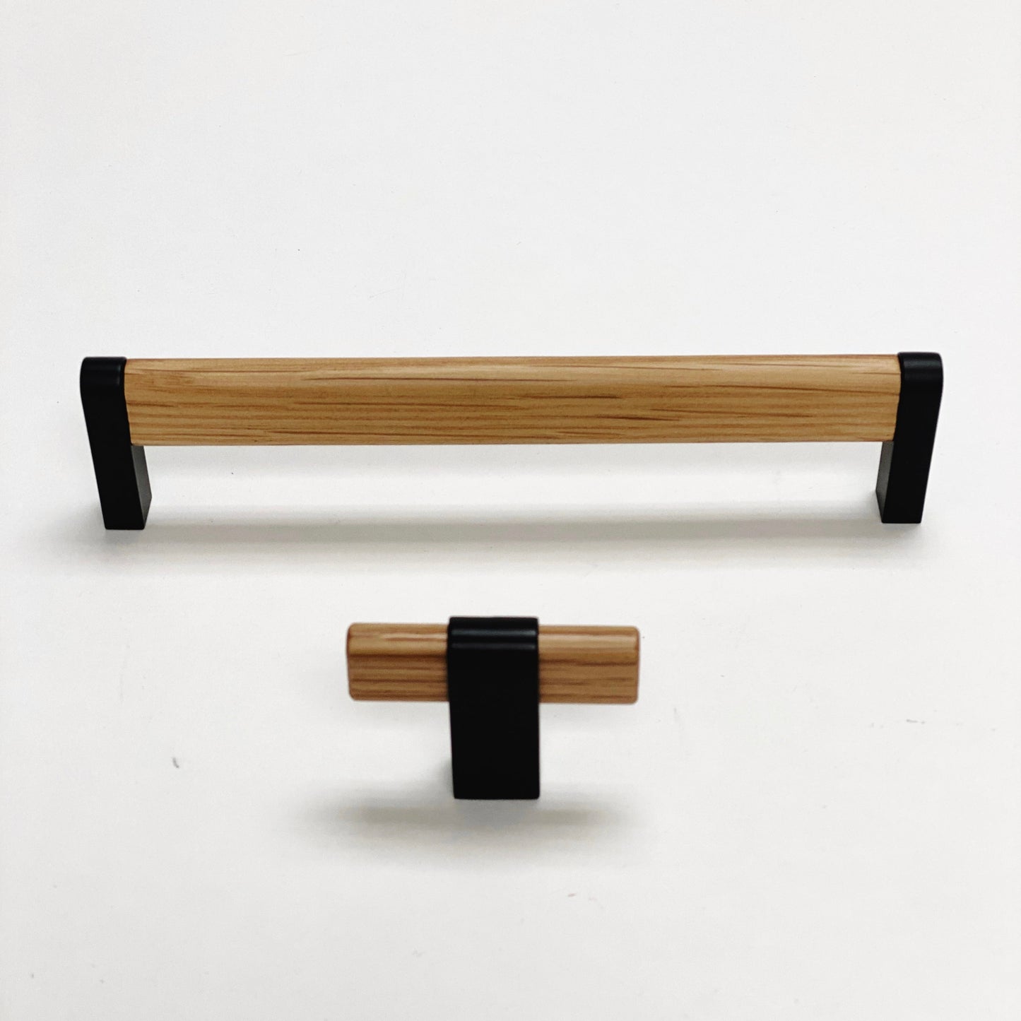 Black and Oak Wood "Crossing" Cabinet Knob and Drawer Handles
