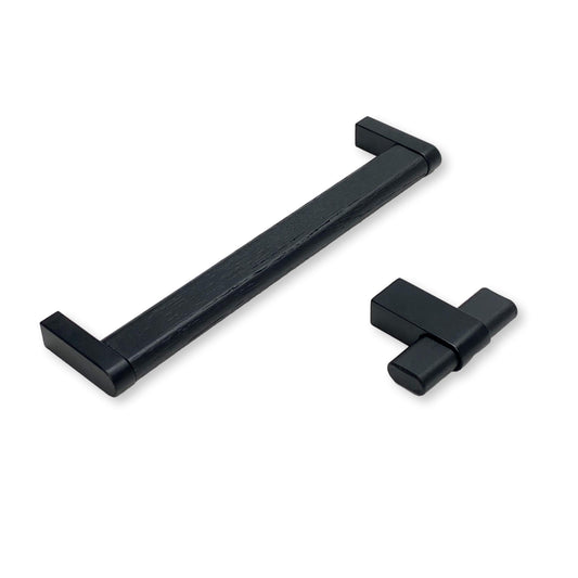Black Wood and Metal "Crossing" Cabinet Knob and Drawer Handles