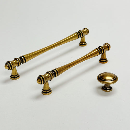 Cabinet Hardware "Palermo" Drawer Pulls and Knobs in Antique Brass Euro • Knobs