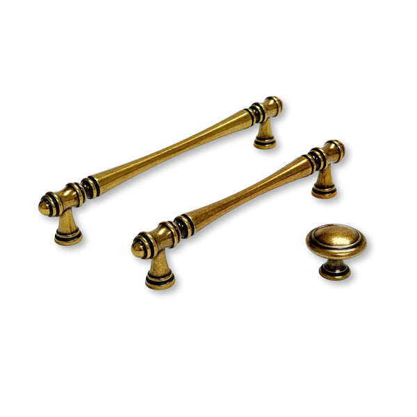 Cabinet Hardware "Palermo" Drawer Pulls and Knobs in Antique Brass Euro • Knobs