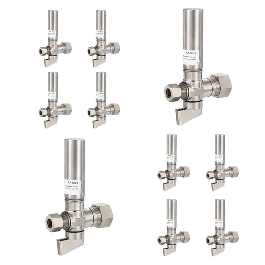 10 Pcs 1/4 Turn Stop Straight Valve, 1/2" Nominal (5/8" OD) Compression x 3/8" OD With Stainless Steel Water Hammer Arrestor Chrome Plated Brass