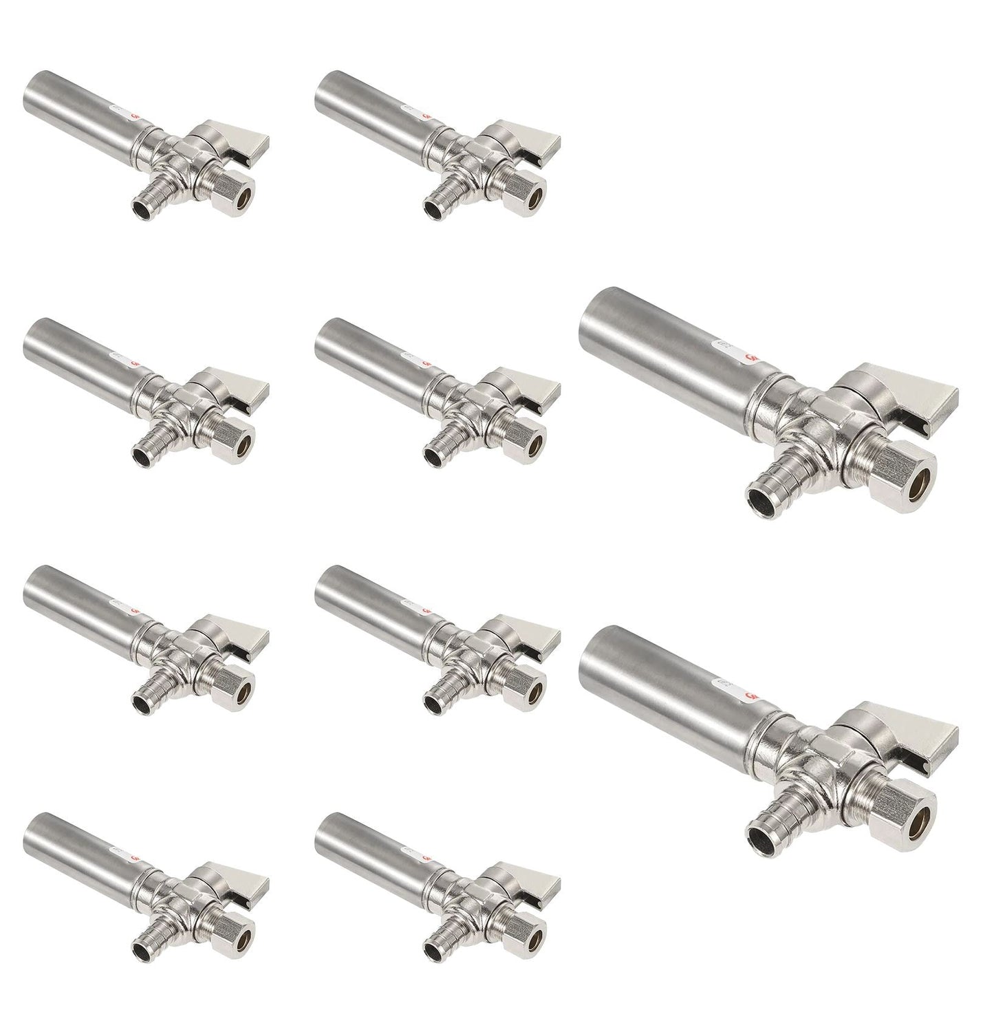 10 Pcs 1/4 Turn Stop Angle Valve, 1/2" Barb Crimp PEX x 3/8" OD With Stainless Steel Water Hammer Arrestor, Chrome Plated Brass