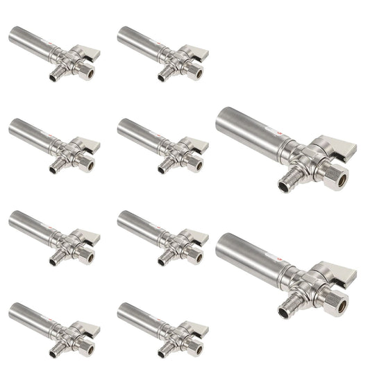10 Pcs 1/4 Turn Stop Angle Valve, 1/2" Barb Crimp PEX x 3/8" OD With Stainless Steel Water Hammer Arrestor, Chrome Plated Brass