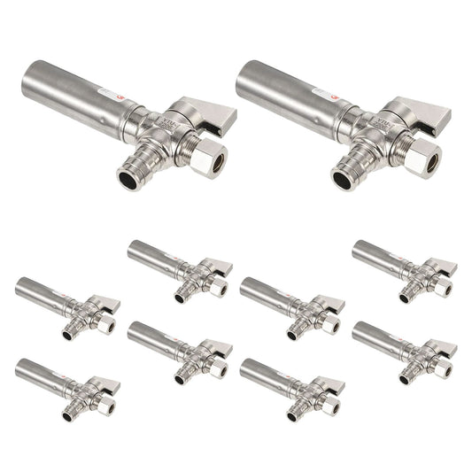 10 Pcs 1/4 Turn PEX-A Cold Expansion Stop Angle Valve, 1/2" PEX Expansion x 3/8" OD With Stainless Steel Water Hammer Arrestor, Chrome Plated Brass