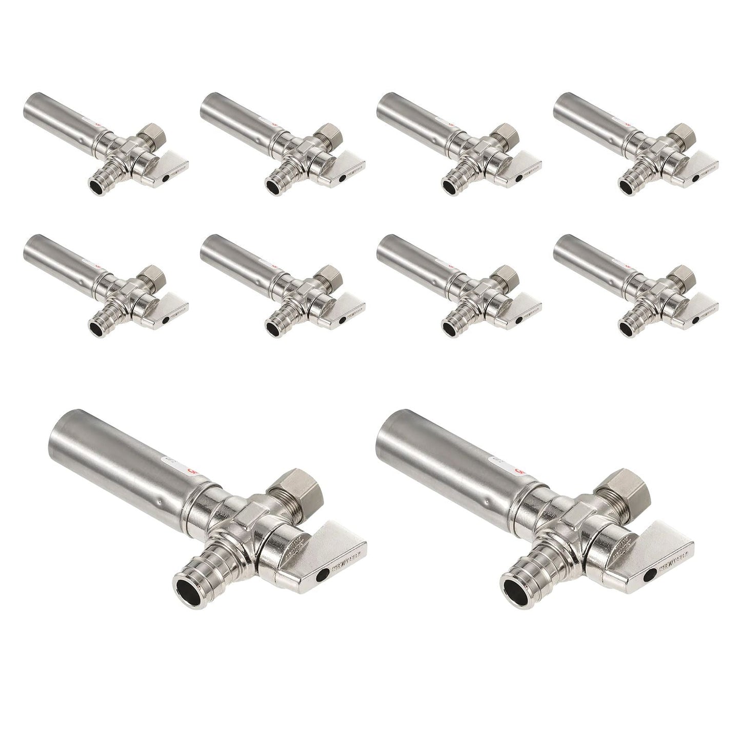 10 Pcs 1/4 Turn PEX-A Cold Expansion Stop Straight Valve, 1/2" PEX-A x 3/8" OD With Stainless Steel Water Hammer Arrestor, Chrome Plated Brass