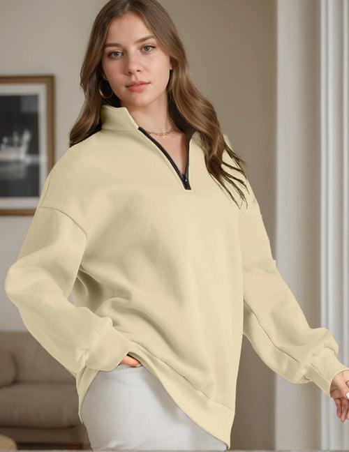 Womens Oversized Sweatshirts Half Zip Pullover Fall Trendy Fashion Outfits Drop Shoulder Tunic Pullover Tops