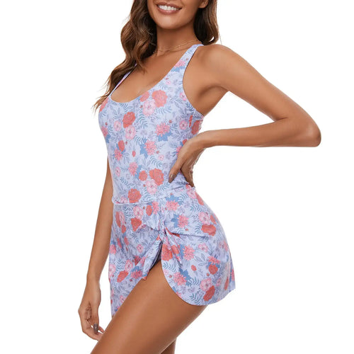 Floral Skirted One-Piece Swimsuit for Women – Tummy Control Modest Swimwear, Summer Beach Vacation Look